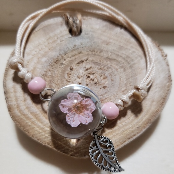 Cherry Blossom Real Flower Charm Bracelet NEW - Picture 6 of 6